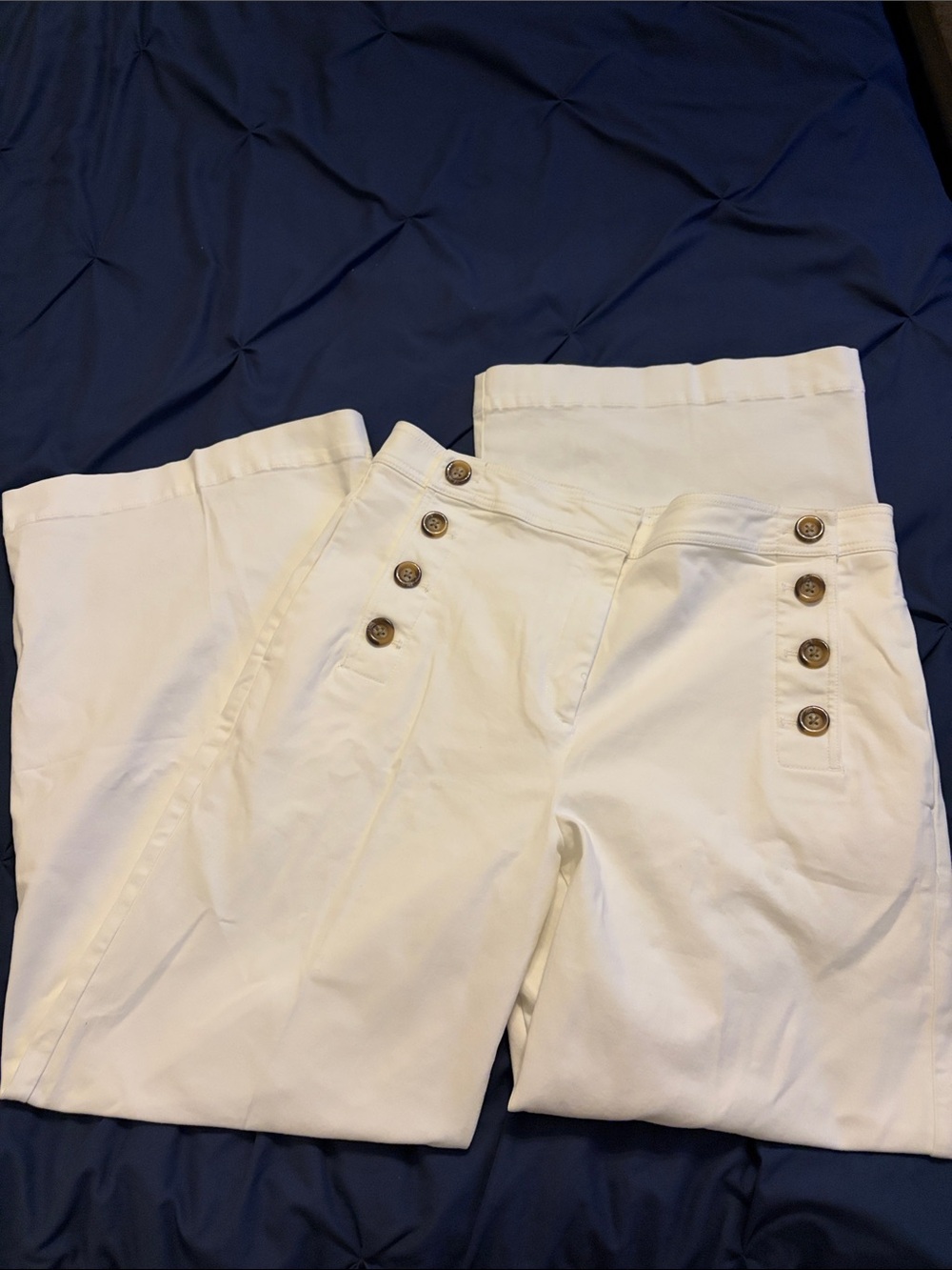 Ann Taylor White Wide-Leg Button Detail Sailor type pants